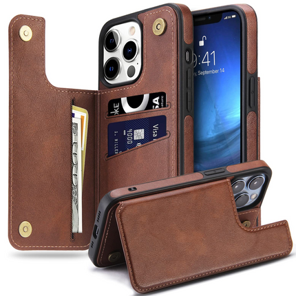 iPhone 15 Leather Wallet Case with Stand, Magnetic Card Holder Flip Cover + FREE 6D Tempered Glass Screen Protector