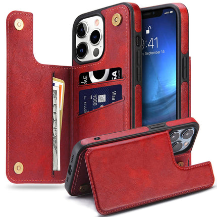 iPhone 15 Leather Wallet Case with Stand, Magnetic Card Holder Flip Cover + FREE 6D Tempered Glass Screen Protector