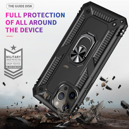iPhone 11 Pro Max Military Grade Case with 360° Rotating Metal Ring Holder Kickstand + FREE 6D Tempered Glass Screen Protector — MIL-STD-810G Shockproof Heavy Duty PC TPU Armour Cover, Magnetic Car Mount Compatible