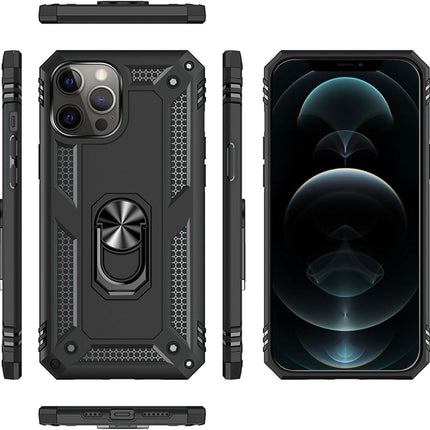 iPhone 11 Pro Max Military Grade Case with 360° Rotating Metal Ring Holder Kickstand + FREE 6D Tempered Glass Screen Protector — MIL-STD-810G Shockproof Heavy Duty PC TPU Armour Cover, Magnetic Car Mount Compatible