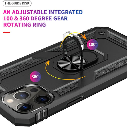 iPhone 11 Pro Max Military Grade Case with 360° Rotating Metal Ring Holder Kickstand + FREE 6D Tempered Glass Screen Protector — MIL-STD-810G Shockproof Heavy Duty PC TPU Armour Cover, Magnetic Car Mount Compatible