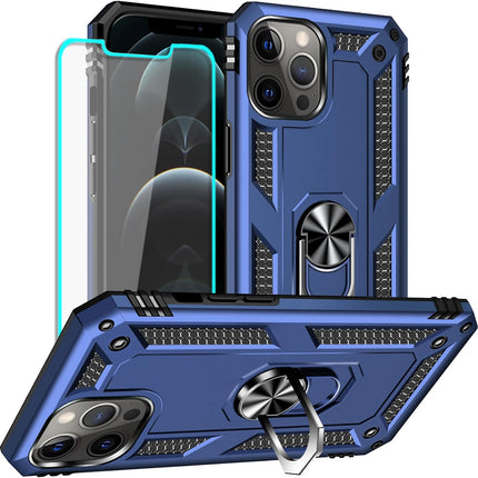 iPhone 11 Pro Max Military Grade Case with 360° Rotating Metal Ring Holder Kickstand + FREE 6D Tempered Glass Screen Protector — MIL-STD-810G Shockproof Heavy Duty PC TPU Armour Cover, Magnetic Car Mount Compatible