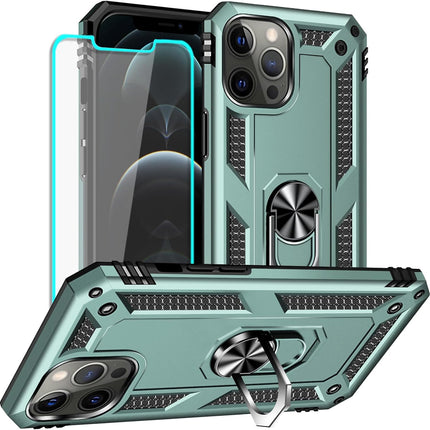 iPhone 11 Pro Max Military Grade Case with 360° Rotating Metal Ring Holder Kickstand + FREE 6D Tempered Glass Screen Protector — MIL-STD-810G Shockproof Heavy Duty PC TPU Armour Cover, Magnetic Car Mount Compatible