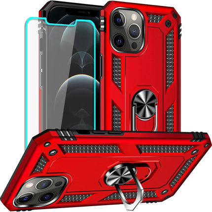 iPhone 11 Pro Max Military Grade Case with 360° Rotating Metal Ring Holder Kickstand + FREE 6D Tempered Glass Screen Protector — MIL-STD-810G Shockproof Heavy Duty PC TPU Armour Cover, Magnetic Car Mount Compatible
