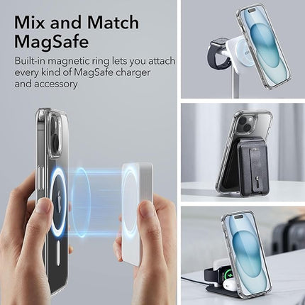 iPhone 15 Clear MagSafe Case – Transparent Shockproof Magnetic Cover + Free 6D Tempered Glass Screen Protector