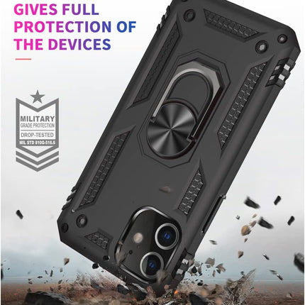 iPhone 12 / 12 Pro Military Grade Ring Case (6.1”) – Shockproof Protective Cover with Magnetic Ring Stand, MagSafe-Compatible + FREE 6D Tempered Glass Screen Protector