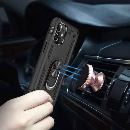 iPhone 12 / 12 Pro Military Grade Ring Case (6.1”) – Shockproof Protective Cover with Magnetic Ring Stand, MagSafe-Compatible + FREE 6D Tempered Glass Screen Protector