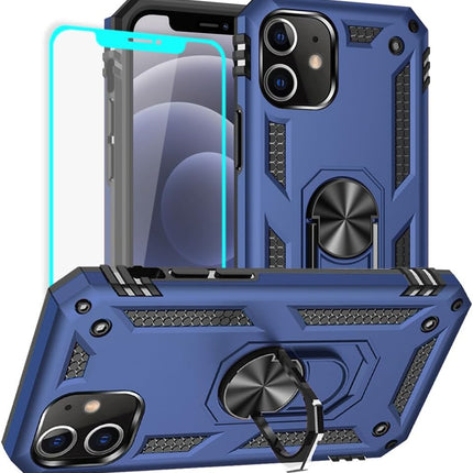 iPhone 12 / 12 Pro Military Grade Ring Case (6.1”) – Shockproof Protective Cover with Magnetic Ring Stand, MagSafe-Compatible + FREE 6D Tempered Glass Screen Protector