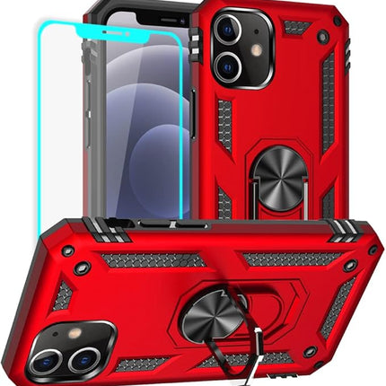 iPhone 12 / 12 Pro Military Grade Ring Case (6.1”) – Shockproof Protective Cover with Magnetic Ring Stand, MagSafe-Compatible + FREE 6D Tempered Glass Screen Protector
