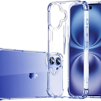 iPhone 16 Clear Anti-Drop Shockproof Case – Crystal Clear Protective Cover + FREE 6D Tempered Glass Screen Protector
