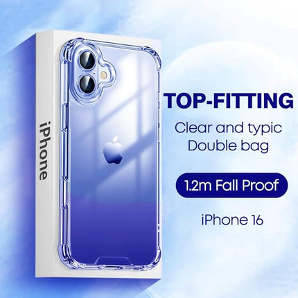 iPhone 16 Clear Anti-Drop Shockproof Case – Crystal Clear Protective Cover + FREE 6D Tempered Glass Screen Protector