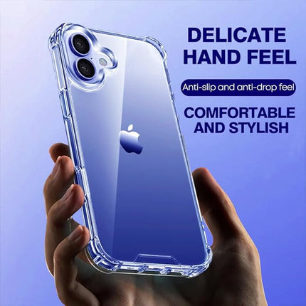 iPhone 16 Clear Anti-Drop Shockproof Case – Crystal Clear Protective Cover + FREE 6D Tempered Glass Screen Protector