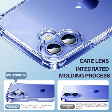 iPhone 16 Clear Anti-Drop Shockproof Case – Crystal Clear Protective Cover + FREE 6D Tempered Glass Screen Protector