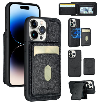 iPhone 14 Pro Wallet Case MagSafe Compatible - Detachable Card Holder with Magnetic Back Cover + Free 6D Tempered Glass Screen Protector - PU Leather Kickstand