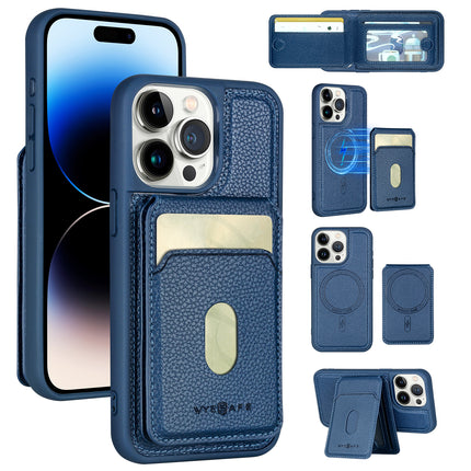 iPhone 14 Pro Wallet Case MagSafe Compatible - Detachable Card Holder with Magnetic Back Cover + Free 6D Tempered Glass Screen Protector - PU Leather Kickstand