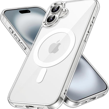 iPhone 16 Clear MagSafe Case – Magnetic Shockproof Transparent Cover + FREE 6D Tempered Glass Screen Protector