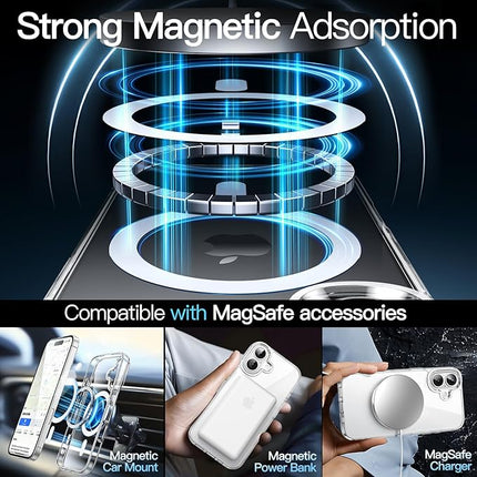 iPhone 16 Clear MagSafe Case – Magnetic Shockproof Transparent Cover + FREE 6D Tempered Glass Screen Protector