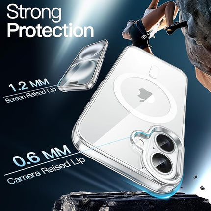 iPhone 16 Clear MagSafe Case – Magnetic Shockproof Transparent Cover + FREE 6D Tempered Glass Screen Protector