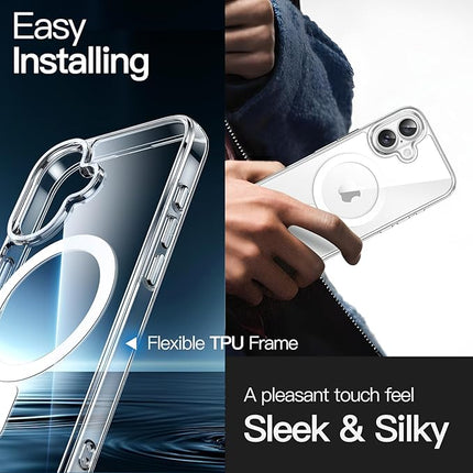iPhone 16 Clear MagSafe Case – Magnetic Shockproof Transparent Cover + FREE 6D Tempered Glass Screen Protector