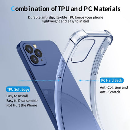 iPhone 11 Pro Crystal Clear Case Transparent Shockproof Bumper Cover with Air-Guard Drop Protection Corners Anti-Scratch Flexible TPU Hard PC Back + FREE 6D Tempered Glass Screen Protector