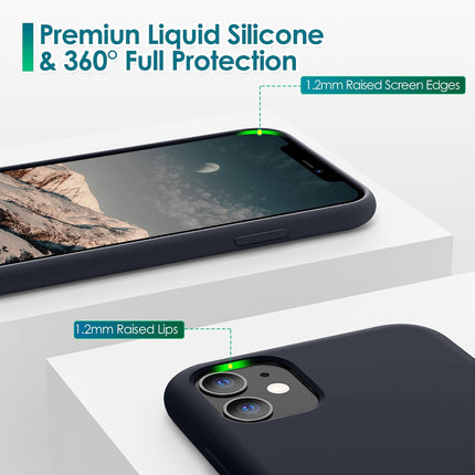 iPhone 11 Silicone Case (6.1”) Soft Liquid Silicone Cover, Shockproof Anti-Scratch Microfiber Lining + FREE 6D Tempered Glass Screen Protector