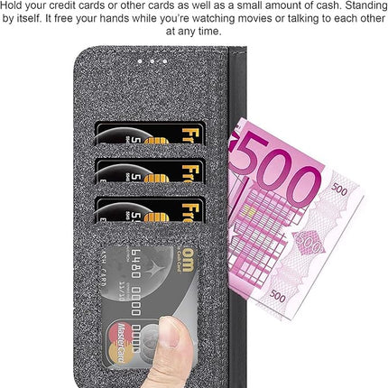 iPhone 16 Wallet Heart Shiny Case – Glitter PU Leather Flip Cover with Card Holder + FREE 6D Tempered Glass Screen Protector
