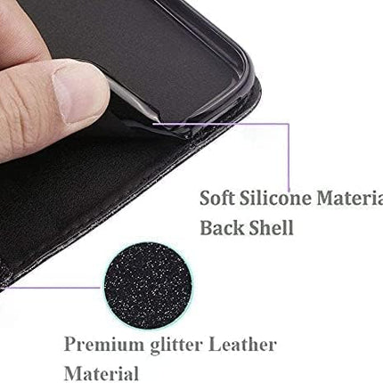 iPhone 16 Wallet Heart Shiny Case – Glitter PU Leather Flip Cover with Card Holder + FREE 6D Tempered Glass Screen Protector
