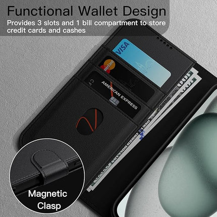 iPhone 15 Wallet PU Leather Case with Card Holder + FREE 6D Tempered Glass Screen Protector