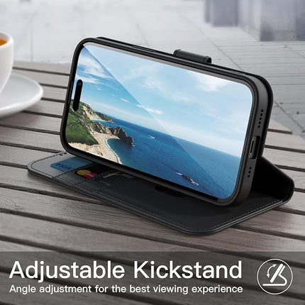 iPhone 15 Wallet PU Leather Case with Card Holder + FREE 6D Tempered Glass Screen Protector