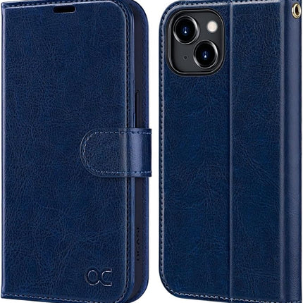 iPhone 15 Wallet PU Leather Case with Card Holder + FREE 6D Tempered Glass Screen Protector