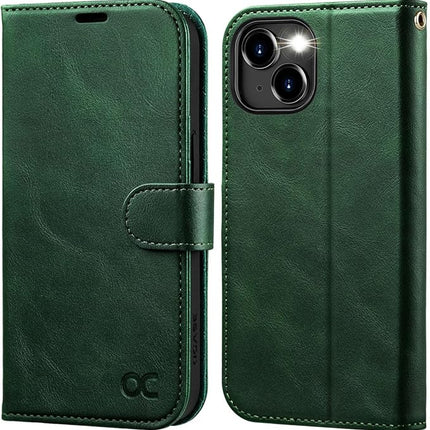 iPhone 15 Wallet PU Leather Case with Card Holder + FREE 6D Tempered Glass Screen Protector