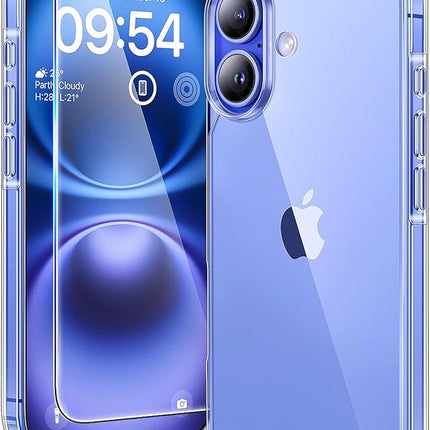 iPhone 16 Crystal Clear Shockproof Case (6.1”) – 15FT Drop Protection, Not-Yellowing Cover + FREE 6D Tempered Glass Screen Protector