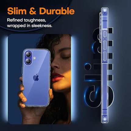 iPhone 16 Crystal Clear Shockproof Case (6.1”) – 15FT Drop Protection, Not-Yellowing Cover + FREE 6D Tempered Glass Screen Protector