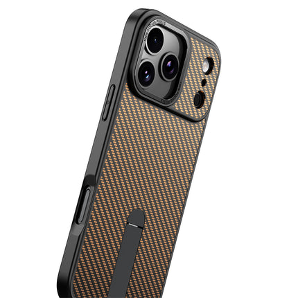 iPhone 16 Pro Max Carbon Design Kickstand Case | Shockproof Armor Cover + FREE 1 Pack 6D Tempered Glass