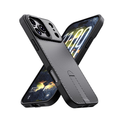 iPhone 16 Pro Max Carbon Design Kickstand Case | Shockproof Armor Cover + FREE 1 Pack 6D Tempered Glass