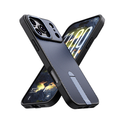 iPhone 16 Pro Max Carbon Design Kickstand Case | Shockproof Armor Cover + FREE 1 Pack 6D Tempered Glass