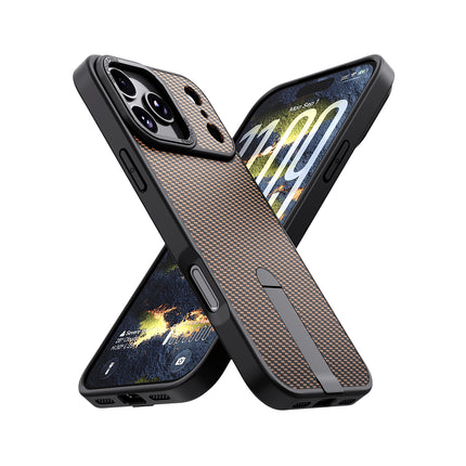 iPhone 16 Pro Max Carbon Design Kickstand Case | Shockproof Armor Cover + FREE 1 Pack 6D Tempered Glass