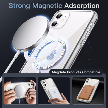 iPhone 11 MagSafe Compatible Clear Case (6.1") – Shockproof TPU Bumper, Anti-Scratch Transparent Cover + FREE 6D Tempered Glass Screen Protector