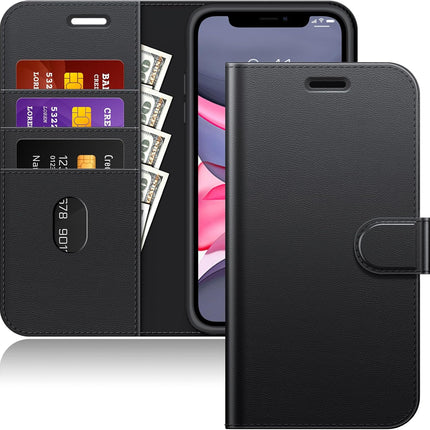 iPhone 11 Pocket Wallet Leather Case + FREE 6D Tempered Glass Screen Protector