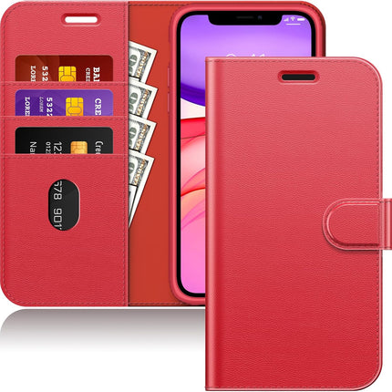 iPhone 11 Pocket Wallet Leather Case + FREE 6D Tempered Glass Screen Protector