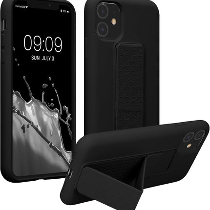 iPhone 11 Frame Case with Silicone Rear + Magnetic Kickstand Grip Holder + FREE 6D Tempered Glass Screen Protector | Slim Shockproof Cover