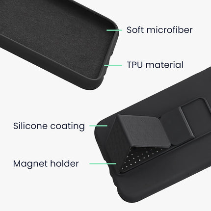 iPhone 11 Frame Case with Silicone Rear + Magnetic Kickstand Grip Holder + FREE 6D Tempered Glass Screen Protector | Slim Shockproof Cover