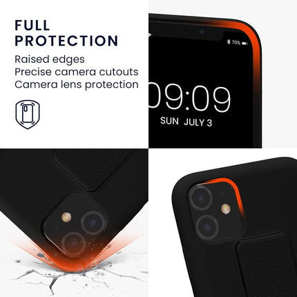 iPhone 11 Frame Case with Silicone Rear + Magnetic Kickstand Grip Holder + FREE 6D Tempered Glass Screen Protector | Slim Shockproof Cover