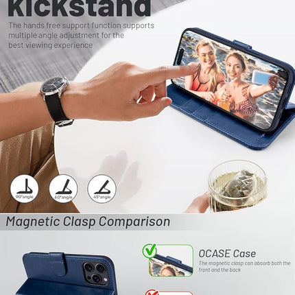 iPhone 16 Pro Wallet PU Leather Case with Free 6D Tempered Glass | Flip Cover Card Holder Protective Case