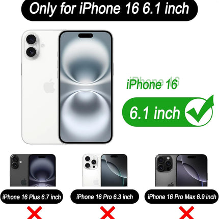 iPhone 16 PU Leather Wallet Case – Card Holder Flip Cover with Stand + FREE 6D Tempered Glass Screen Protector