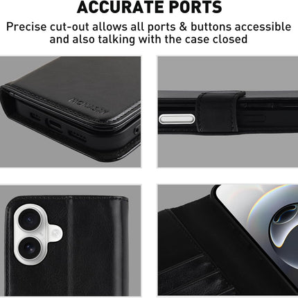 iPhone 16 PU Leather Wallet Case – Card Holder Flip Cover with Stand + FREE 6D Tempered Glass Screen Protector