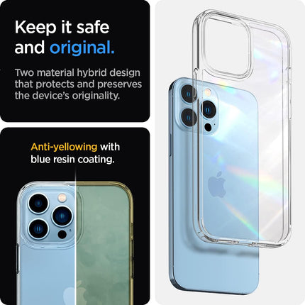 iPhone 13 Pro Spigen Ultra Hybrid Case Crystal Clear + Free 6D Tempered Glass Screen Protector | Shockproof Transparent Protective Cover