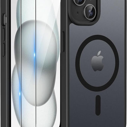 iPhone 15 Magnetic Case with TPU Frame – Shockproof Protective Cover + Free 6D Tempered Glass Screen Protector