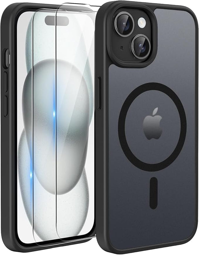 iPhone 15 Magnetic Case with TPU Frame – Shockproof Protective Cover + Free 6D Tempered Glass Screen Protector