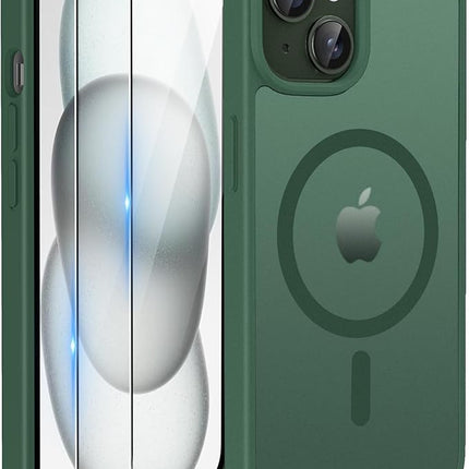 iPhone 15 Magnetic Case with TPU Frame – Shockproof Protective Cover + Free 6D Tempered Glass Screen Protector